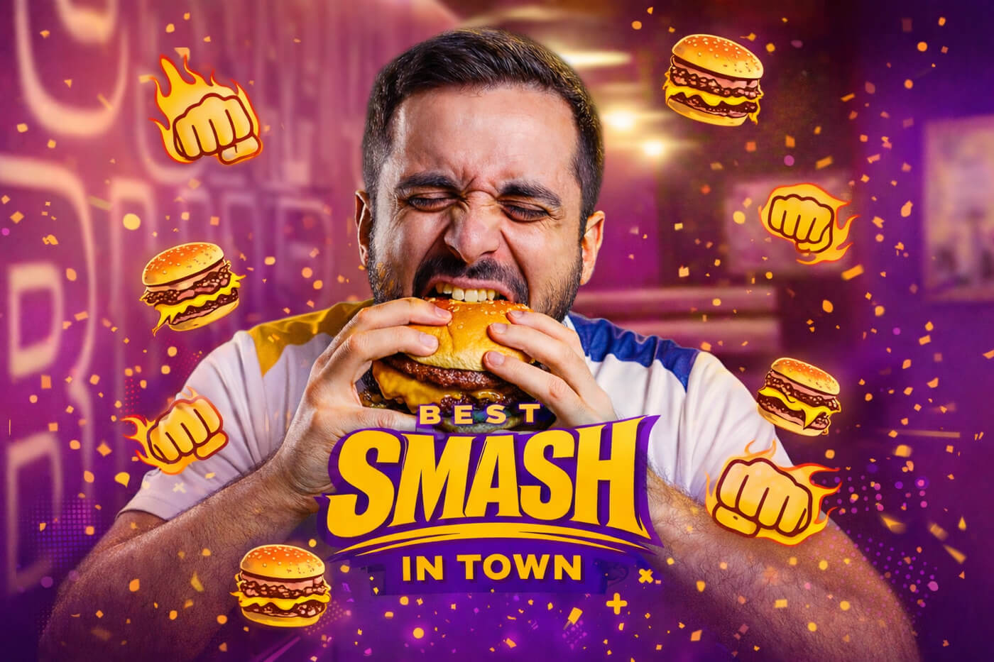 William Glutonny Belaïd, champion de Super Smash Bros, savourant le burger signature Best Smash in Town
