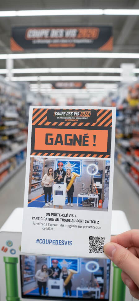 Ticket de jeu Instant Gagnant avec QR Code pour gagner des bons de réduction en rayon