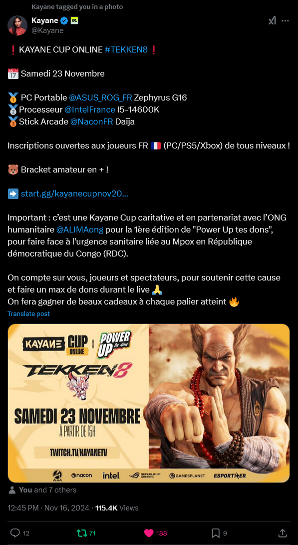 Publication sur X.com (Twitter) annonce PowerUp tes Dons